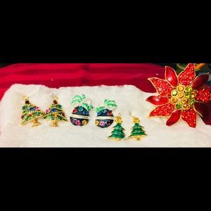 Christmas Earrings and Pin